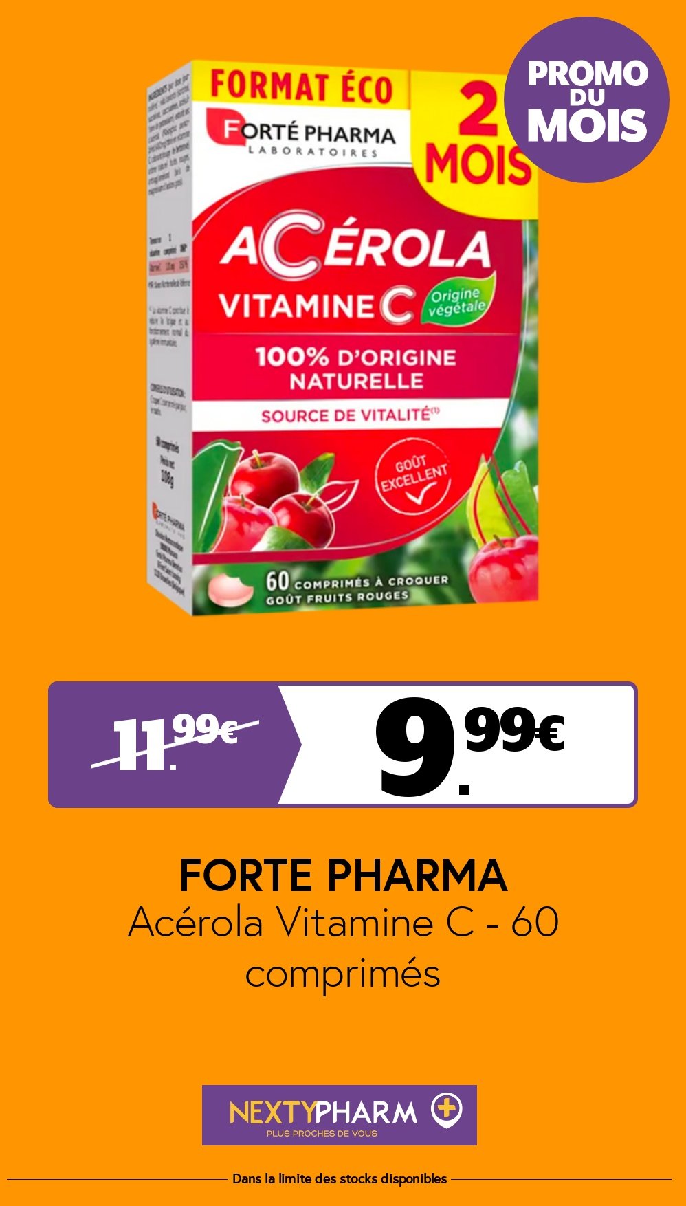 Nos promotions - Pharmacie Tolbiac Acerola Vitamine C 60 comprimes