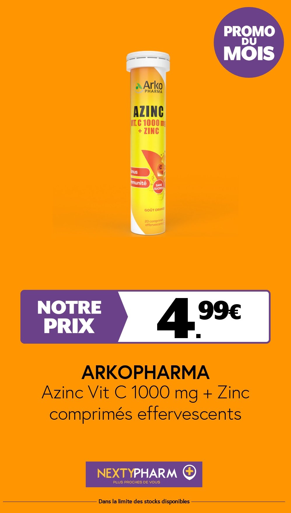 Nos promotions - Pharmacie Tolbiac Azinc Vit C 1000 mg Zinc comprimes efferves