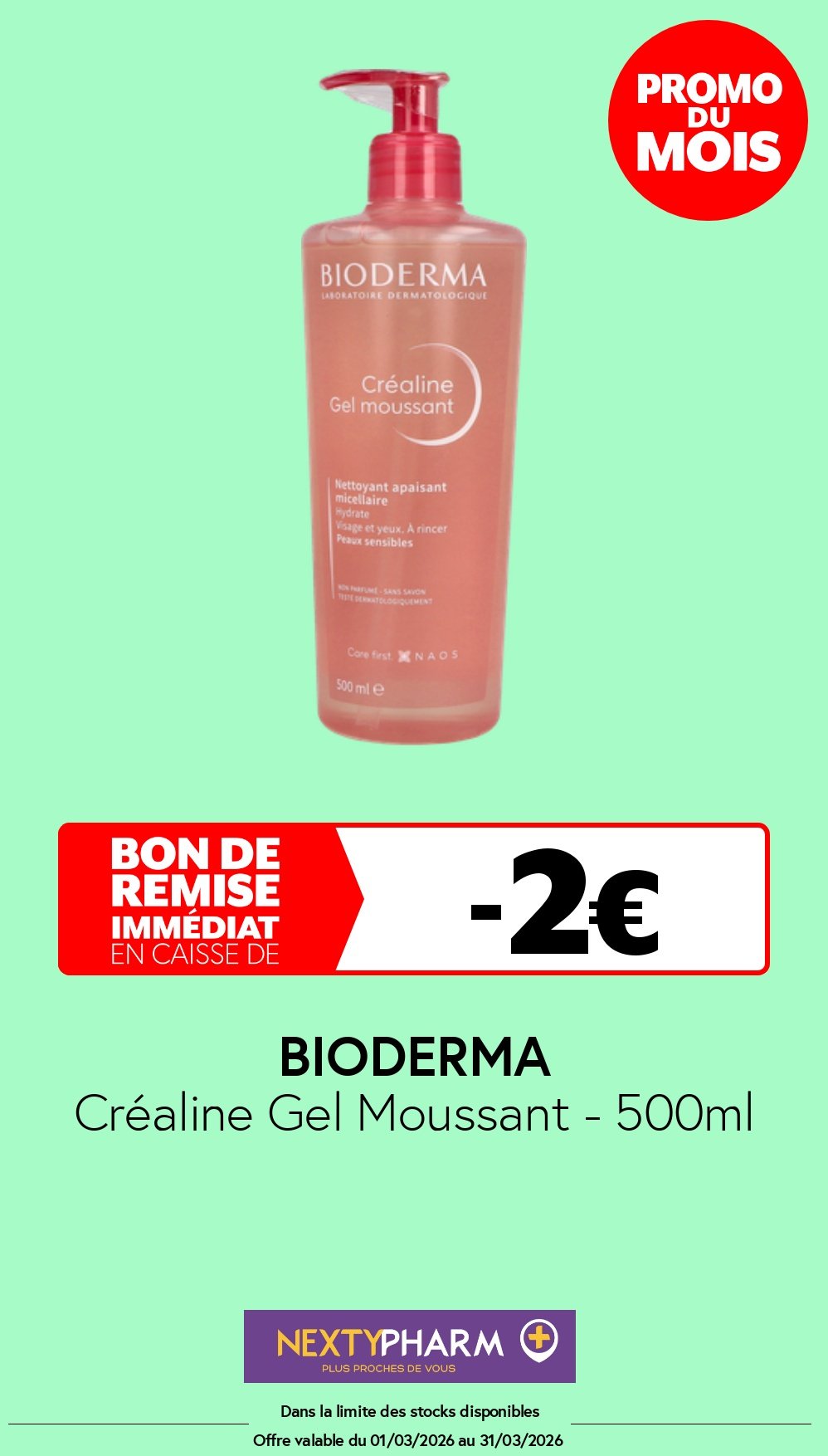 Nos promotions - Pharmacie Tolbiac Crealine Gel Moussant 500ml Copie