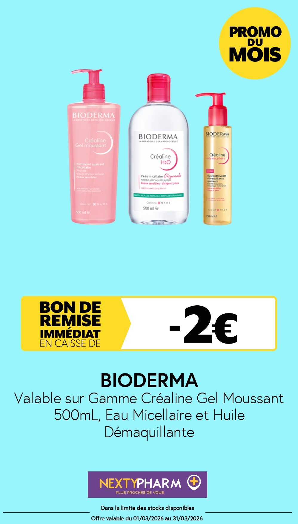 Nos promotions - Pharmacie Tolbiac Valable sur Gamme Crealine Gel Moussant 500mL