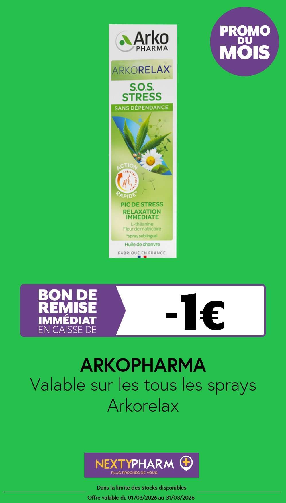 Nos promotions - Pharmacie Tolbiac Valable sur les tous les sprays Arkorelax 1
